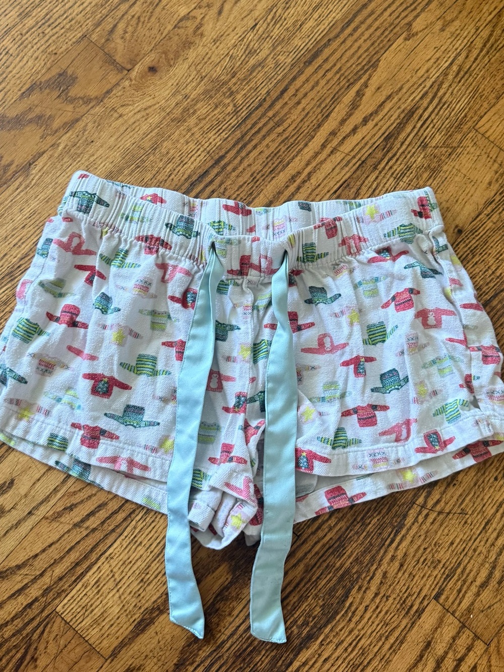 White Cozy Printed Lounge Shorts with Light Blue Satin Tie